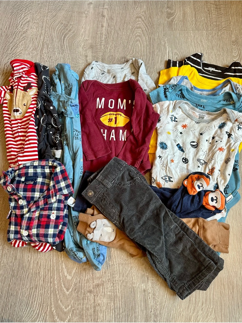 6-9 month Boy Bundle - OshKosh B’gosh flannel shirt. Gerber shirts & sleepers